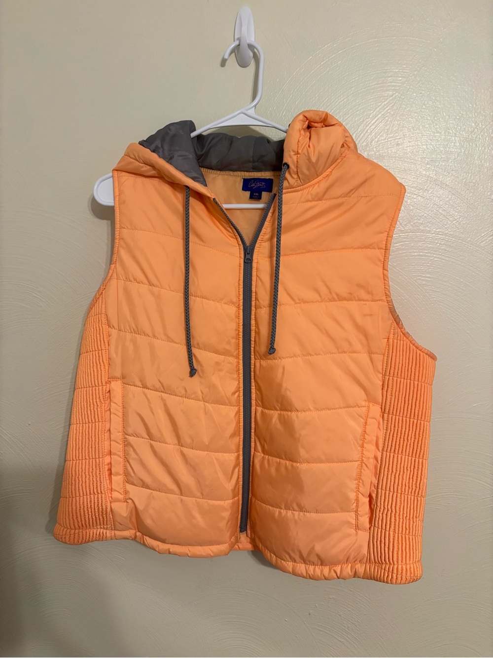 City Streets Quilted Puffer Vest Hooded Peach Coral XXL Zip Front